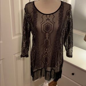 NWOT Sheer top with fringe!